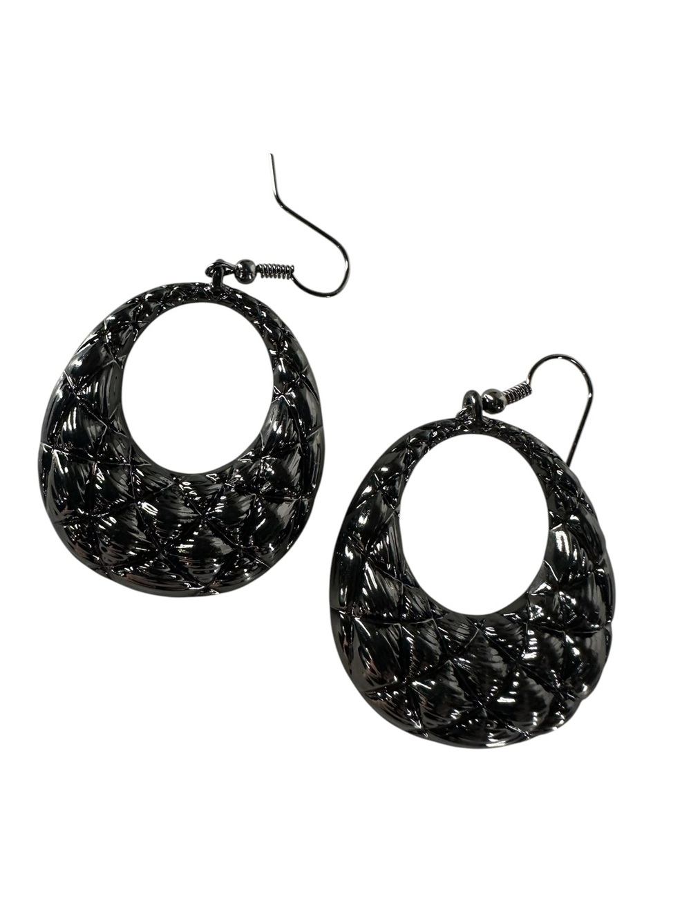 Black Metal Dangle Style Textured Oval Earrings / Retro Y2K Whimsigoth Goth Emo